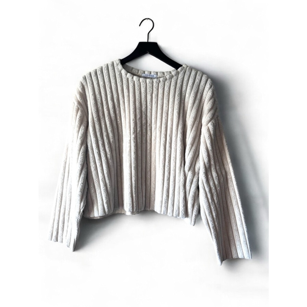 ZARA Trafaluc Textured Ribbed Cream Velvet Sweater Pullover Size M